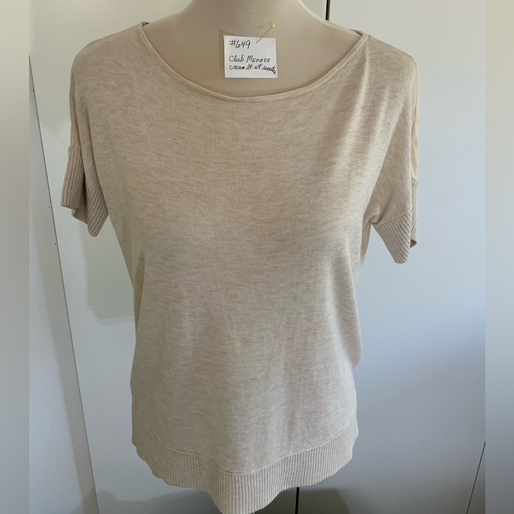 Club Monaco - Cream, large scoop neck, short sleeve, light weight sweater.